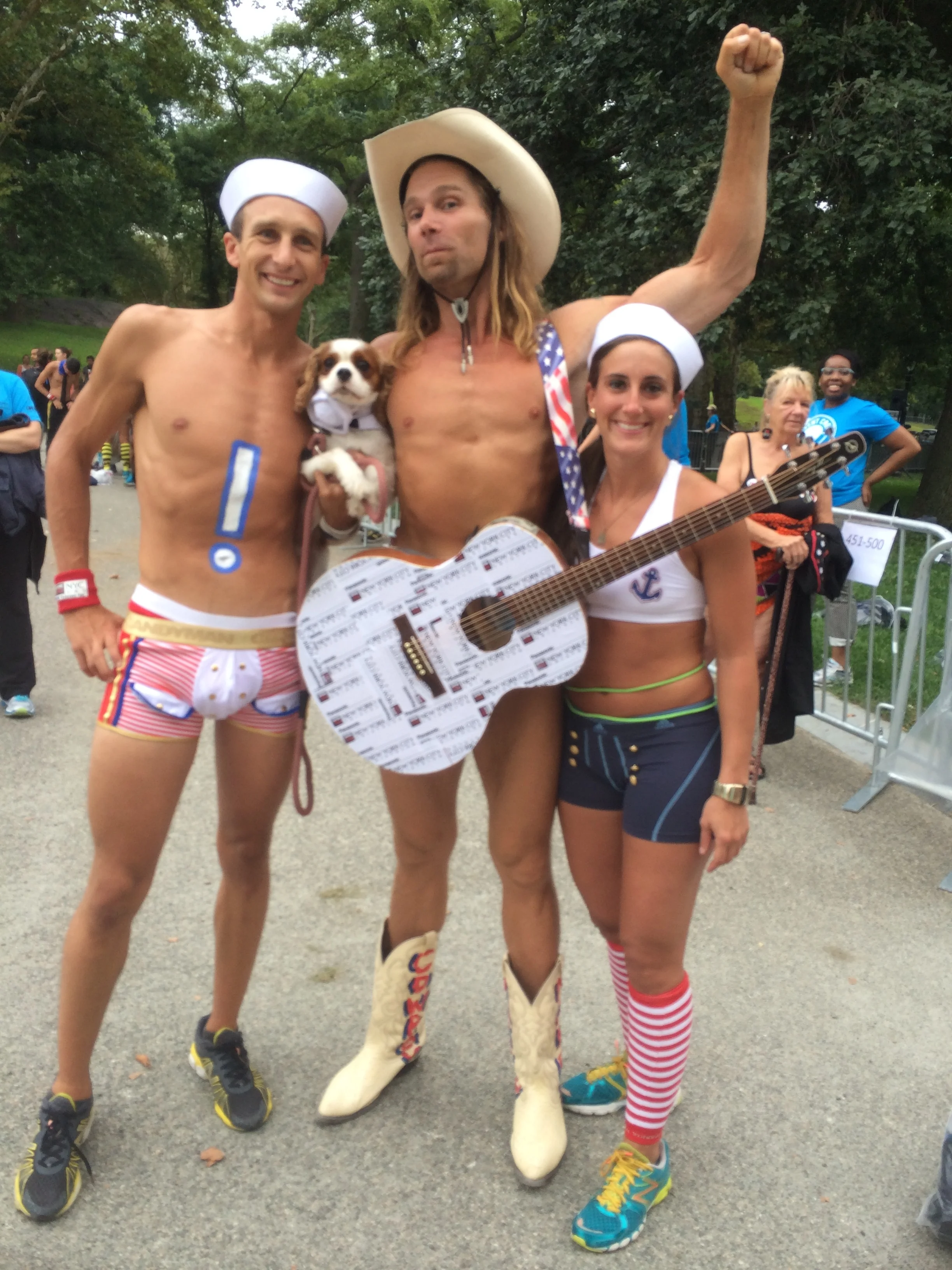I have done the New York City Triathlon 10 times over the years but that is not the best event that goes on each year on this weekend. The NYC Underwear Run is much more important than the triathlon. The costume for the Underwear run is crucial. In 2014, Brittney, RET and I went as sailors. Naked Cowboy also always joins the event and serenades everyone with his raunchy tunes.