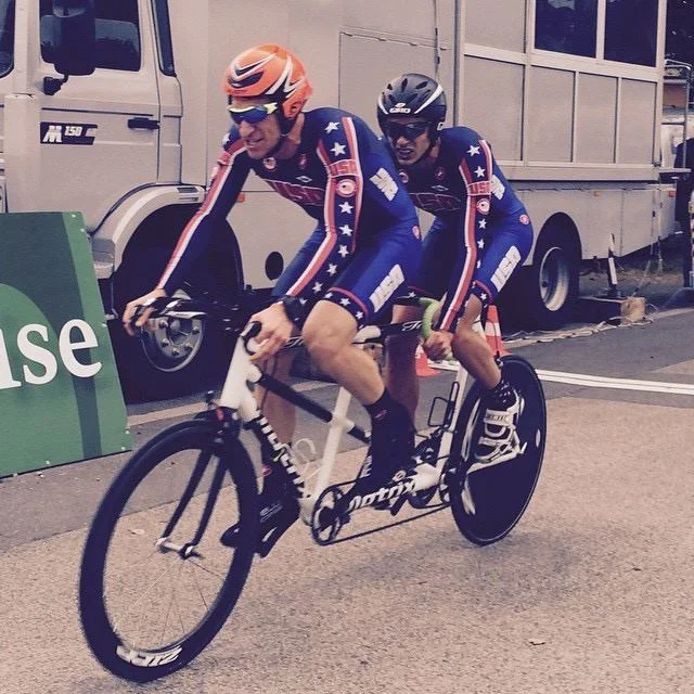 Colin Riley and I in our super hero Team USA suits racing the time trial.