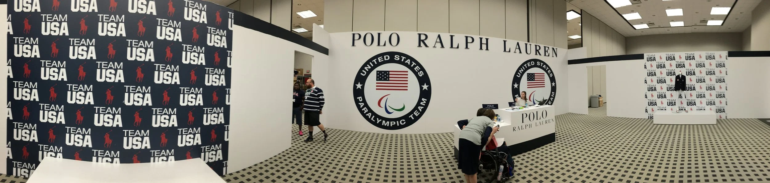 The entrance to the Ralph Lauren Lounge. This is where we got fitted for our Opening and Closing Ceremony outfits! It was also where the new pop star, "The White Cane Sensation" was born. 