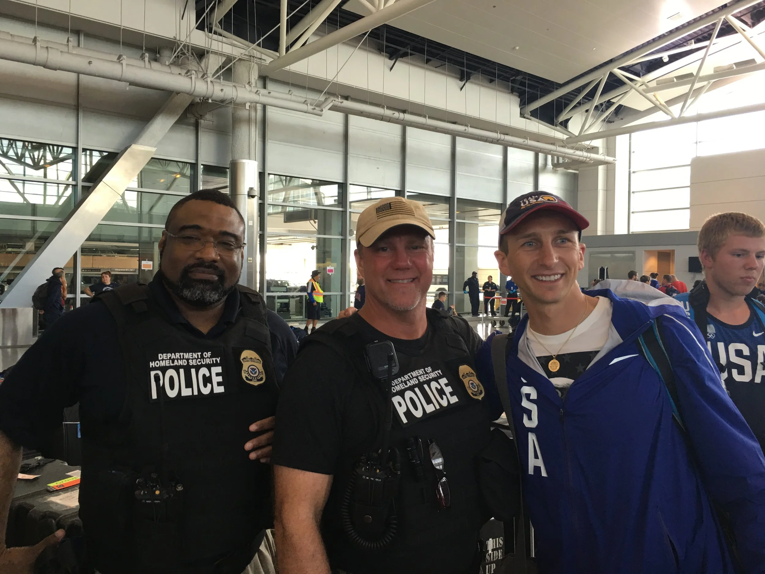 After our police escort from the hotel to the airport, we got a special escort through security and to our gate at the Houston airport before we took off to Rio