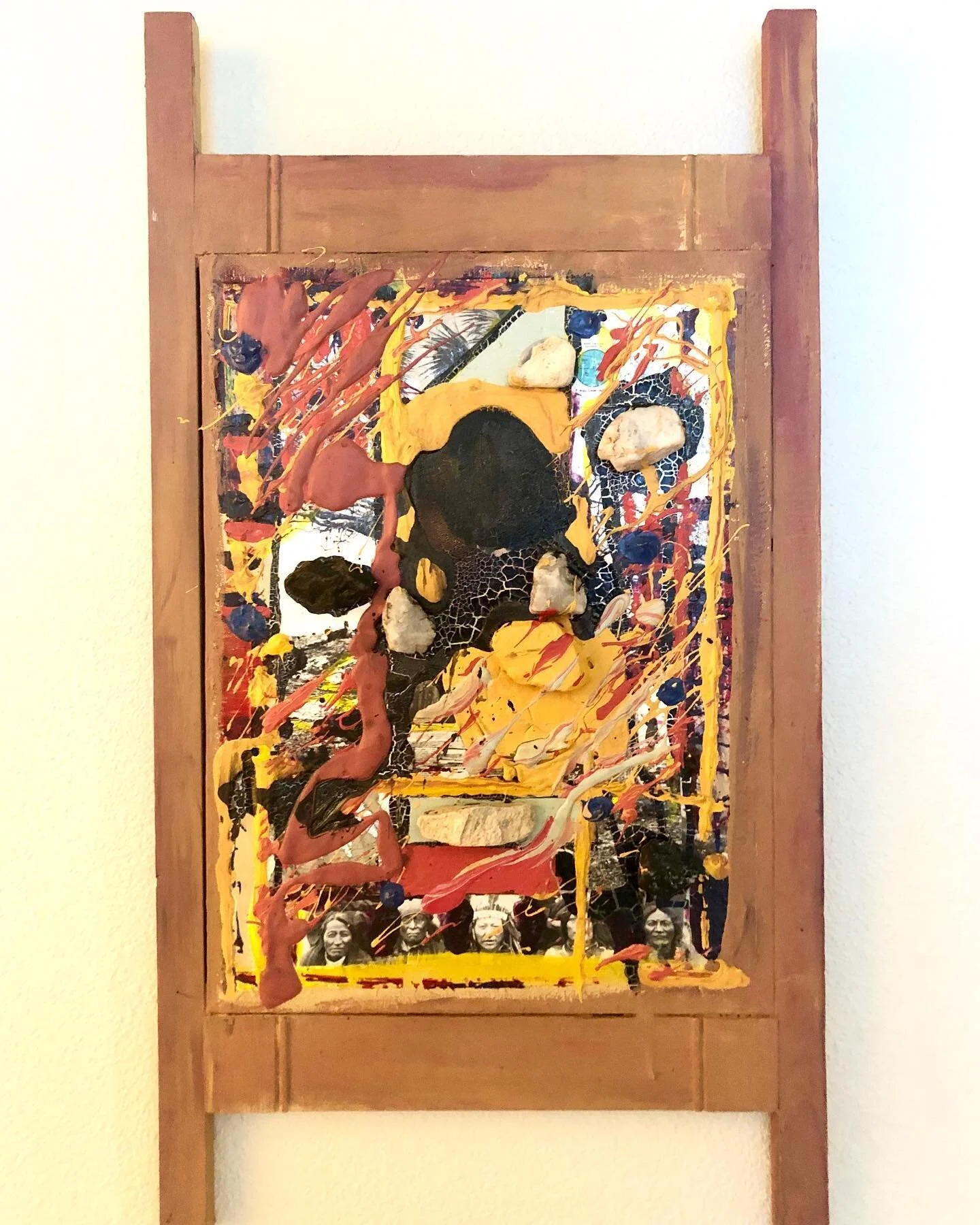 &ldquo;Americana: Untitled #5&rdquo; mixed Media on Found Structure. 2018 #abstractart #abstractpainting #mixedmediaartist #mixedmedia #travelingartist #oldwork