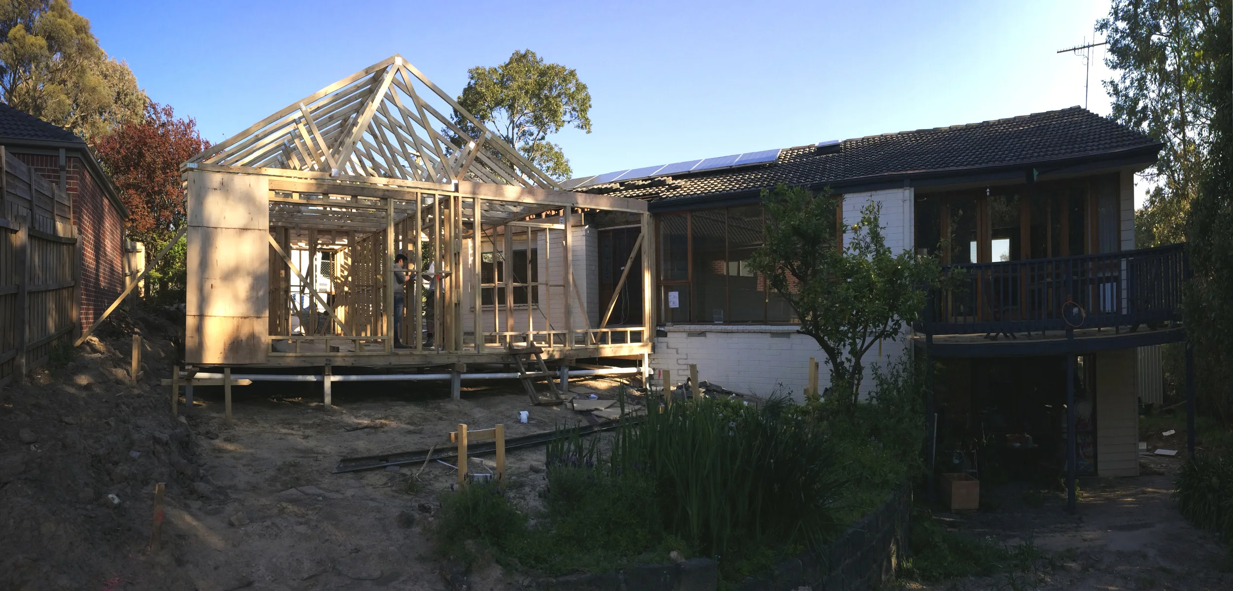 view from backyard under construction