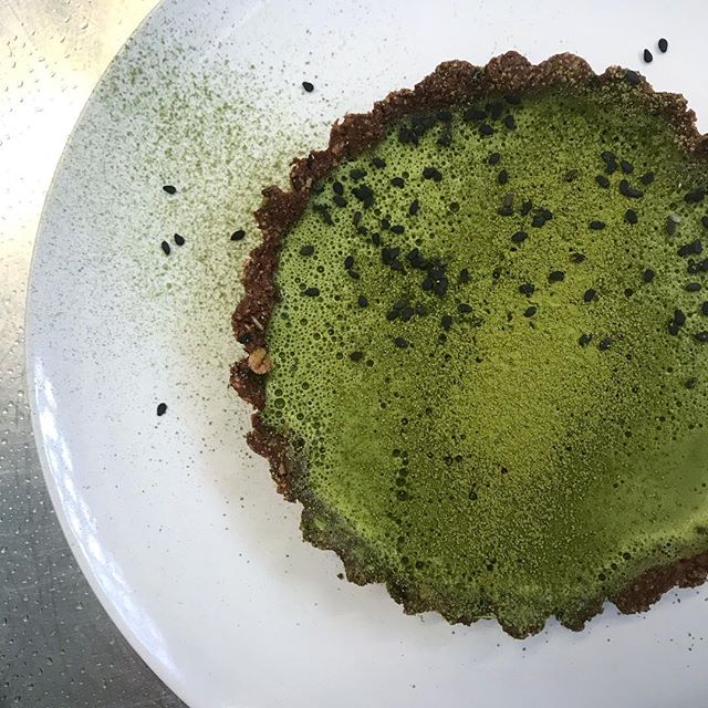 Matcha sesame tart. Tasted good but I&rsquo;m still feeling sort of meh about it.