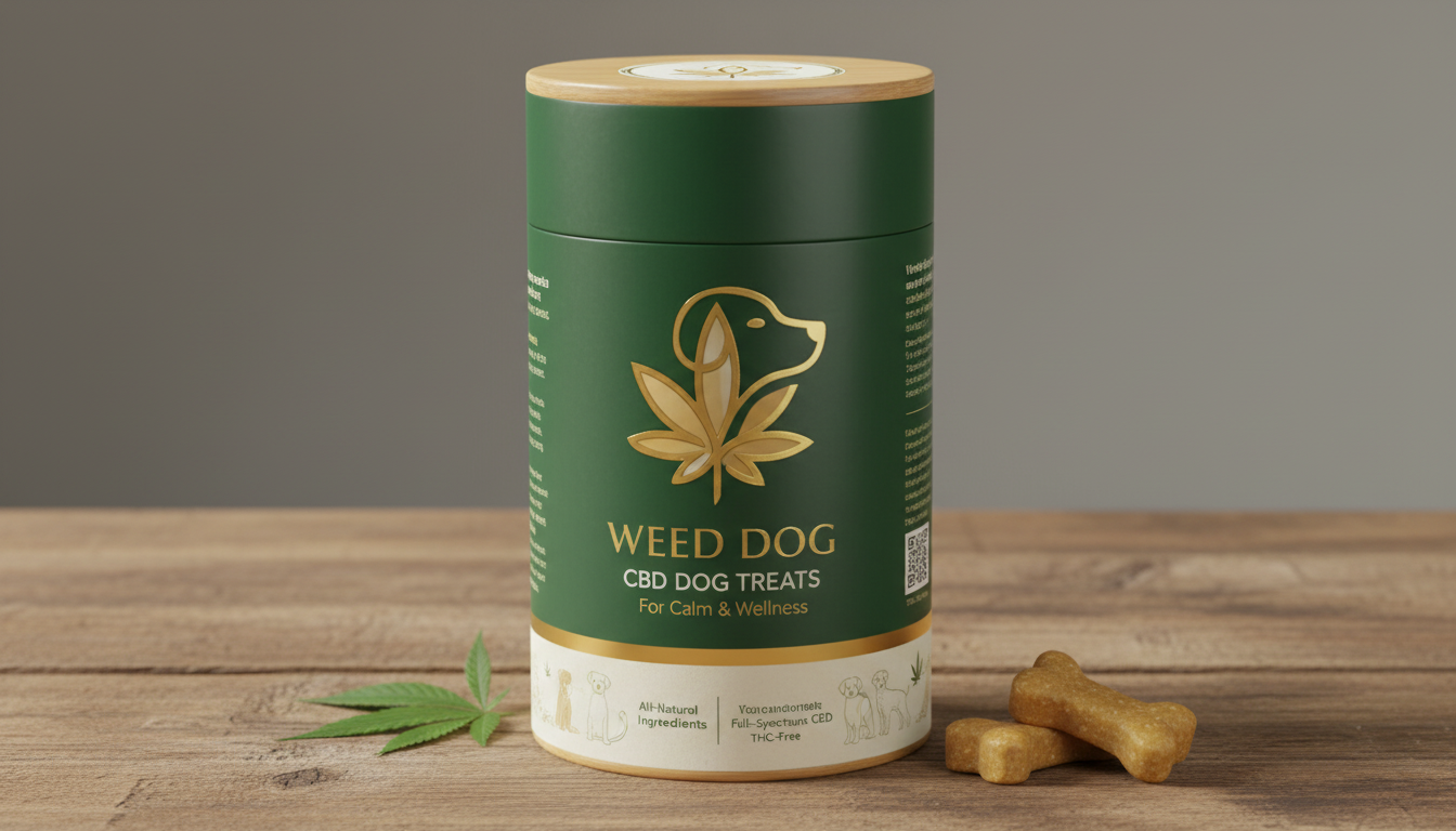 Attractive, elegant, and innovative cannabis product packaging for CBD dog treats from _Weed Dog _ featuring this logo. .png