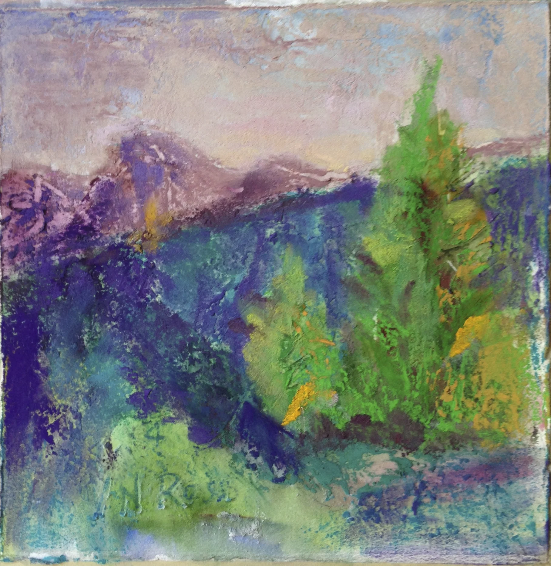 #4 Over and Over Again 7.5" x 7.5" Mixed Media (watercolor, pastel, Gamblin Cold Wax) © V.N.Ross
