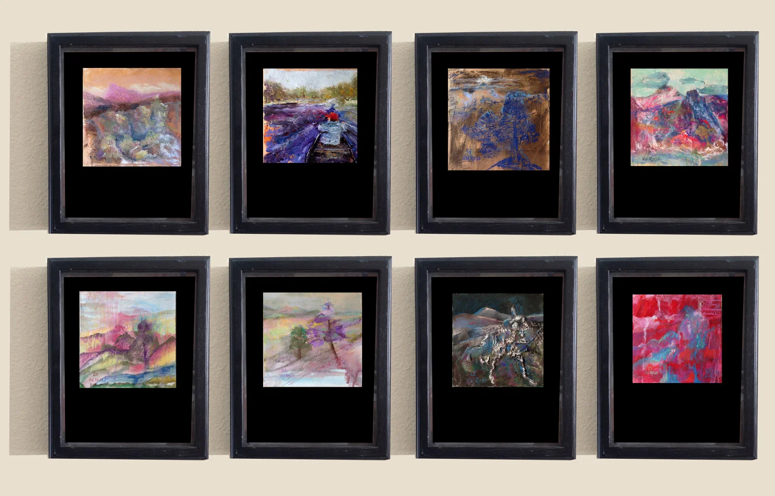 Computer generated sample of eight framed explorations from the series "Over and Over Again" by Vicki Ross