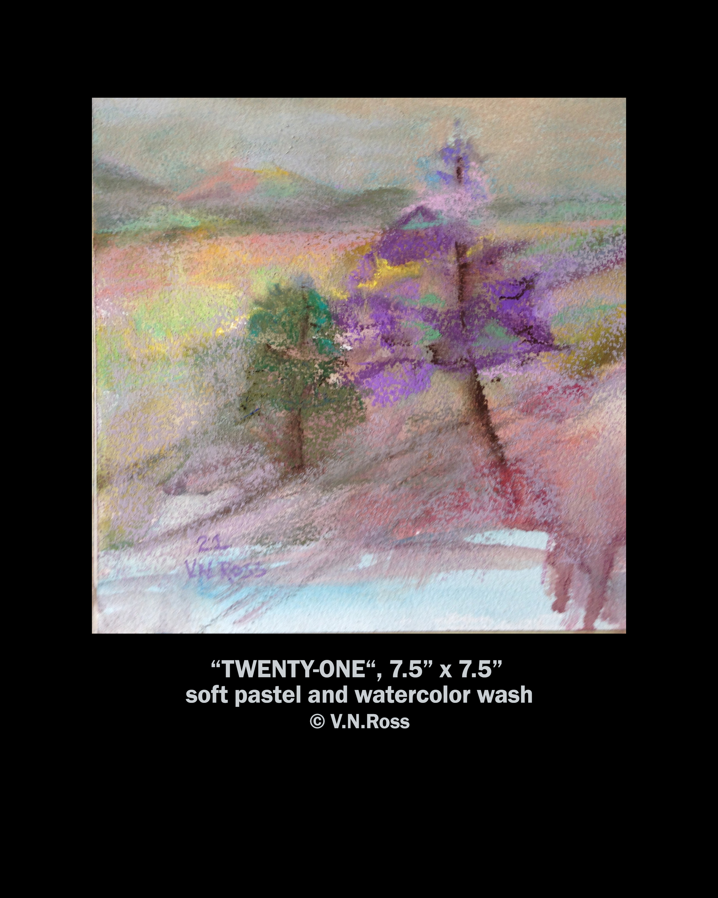 Background was taken from a watercolor, brushed with gesso/pumice mixture, then pastels scumbled on top.