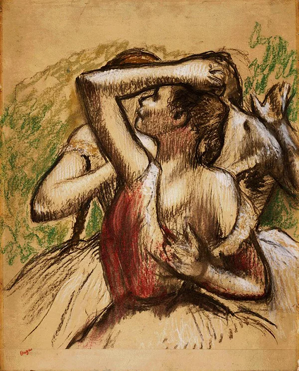 Three Ballet Dancers, One with Dark Crimson Waist” Degas1899; Pastel on paper, Barnes Foundation
