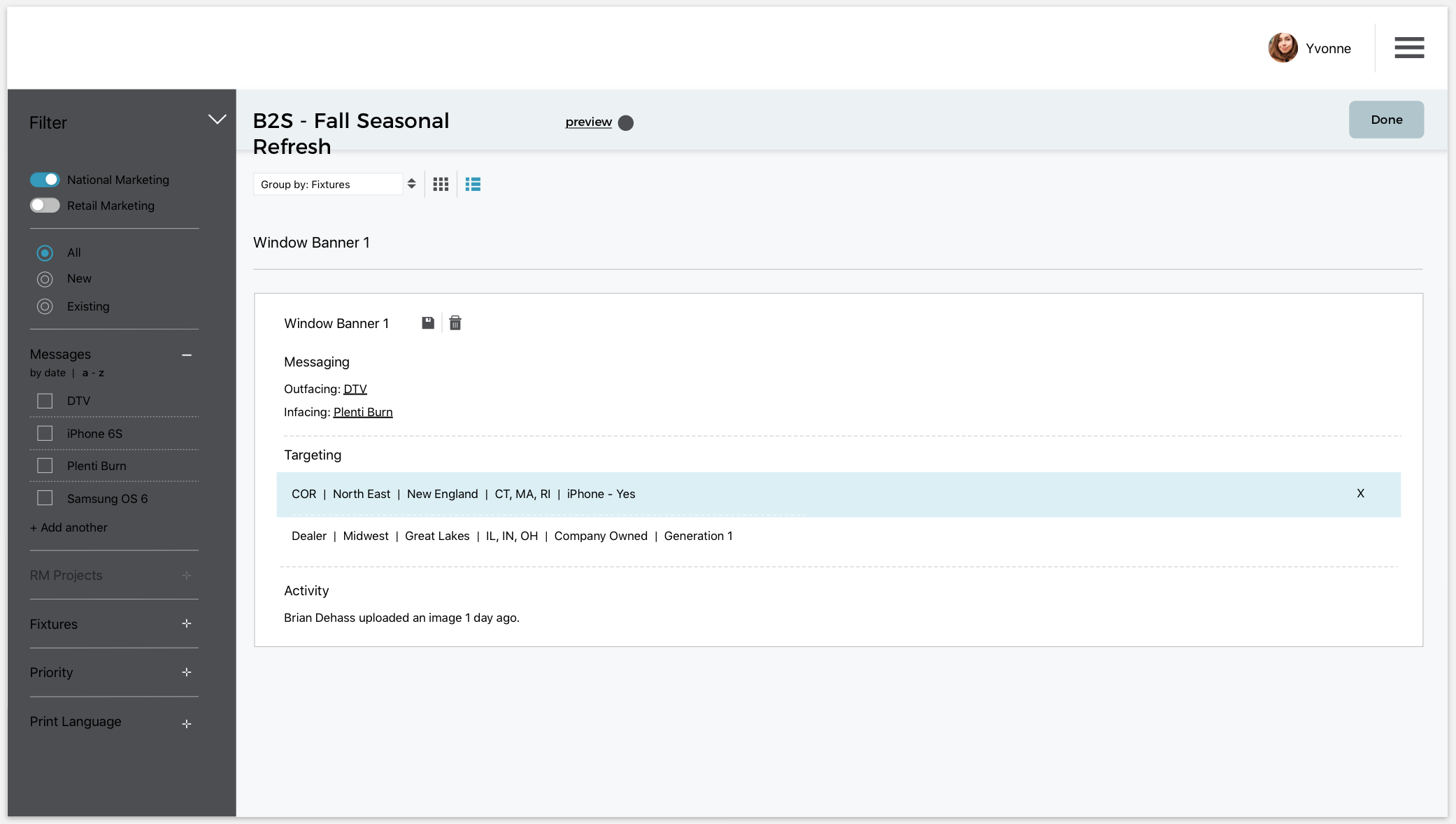 Final design of campaign planning screen