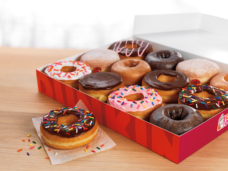 Image result for dunkin box of assorted donuts"