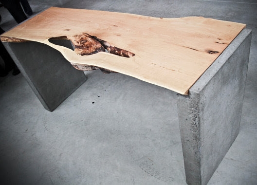 Live edge office desk on concrete legs