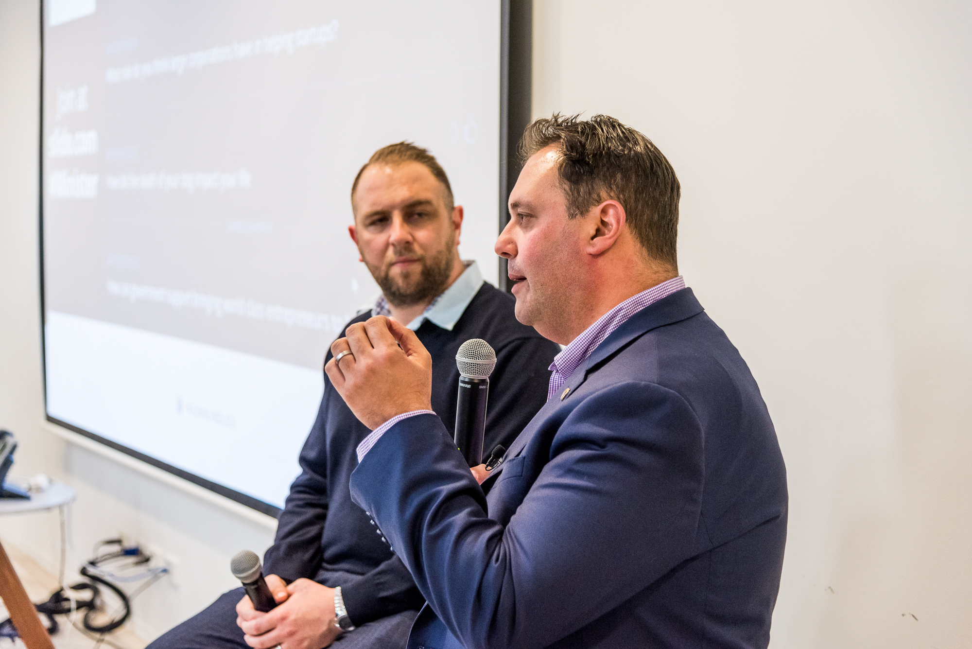 The Hon. Philip Dalidakis,&nbsp;Minister for Small Business,&nbsp;Innovation and Trade with Chris Joannou, Startup Grind Melbourne Director on 24 August 2016  (Source: Startup Melbourne)