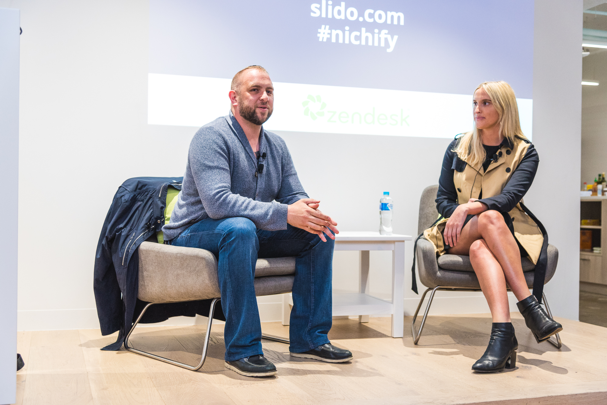 Chris Joannou speaking with Gretta van Riel for Startup Grind Melbourne's fireside chat