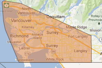 Even though Fighting Fit is based in Surrey BC and out of the SALUS Complex on 66th and Scott Road, w e can and do cover all areas shown on the map.