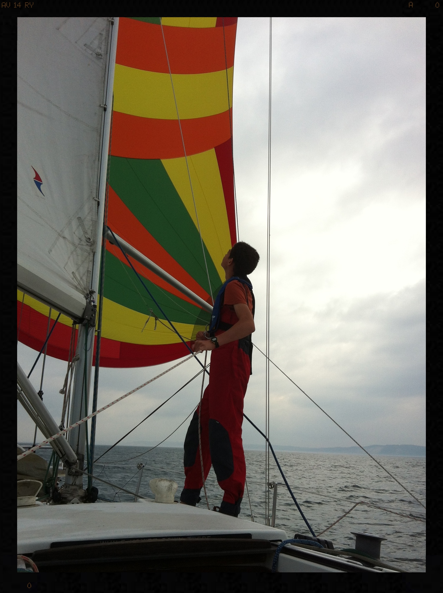 Foster trimming spinnaker on our last delivery.