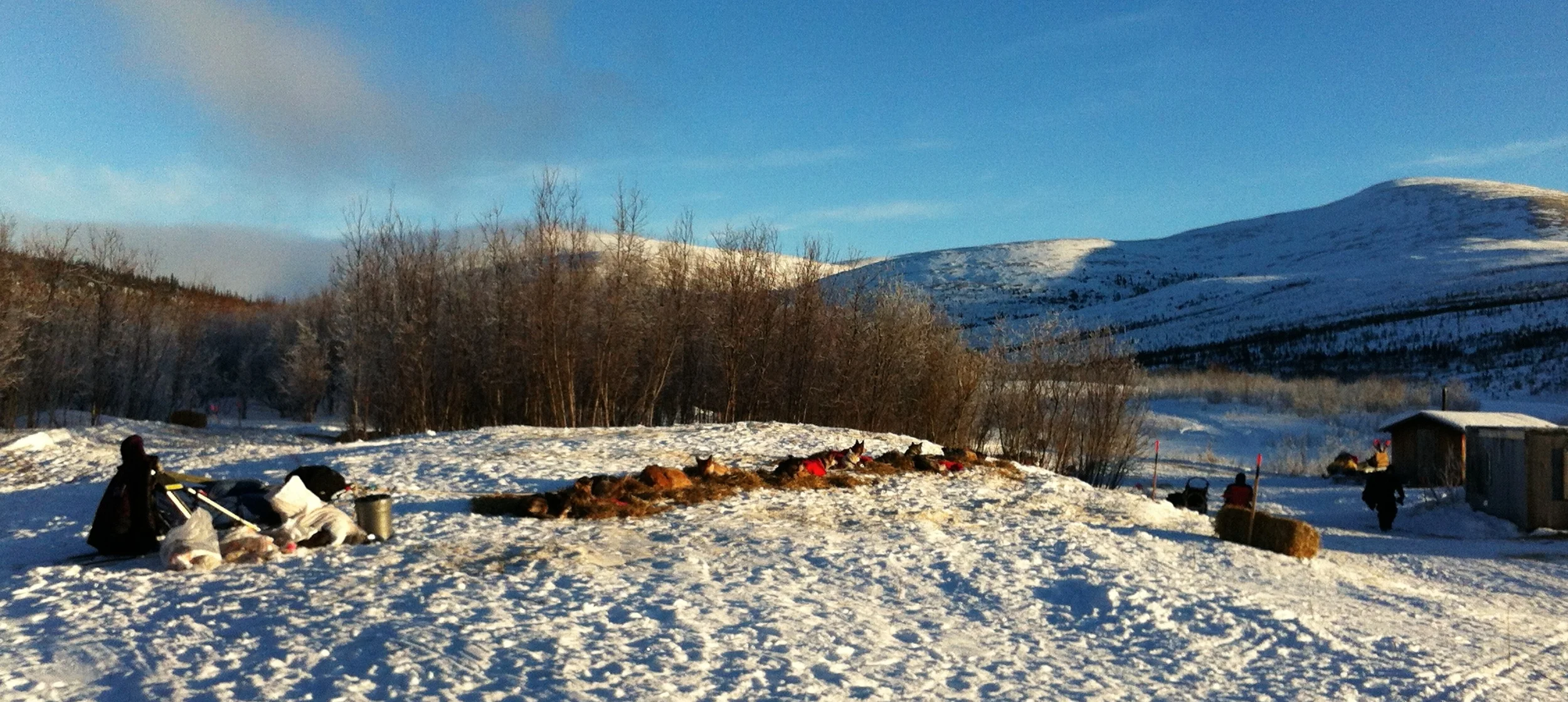 The team resting at Mile 101 after climbing over Rosebud. 