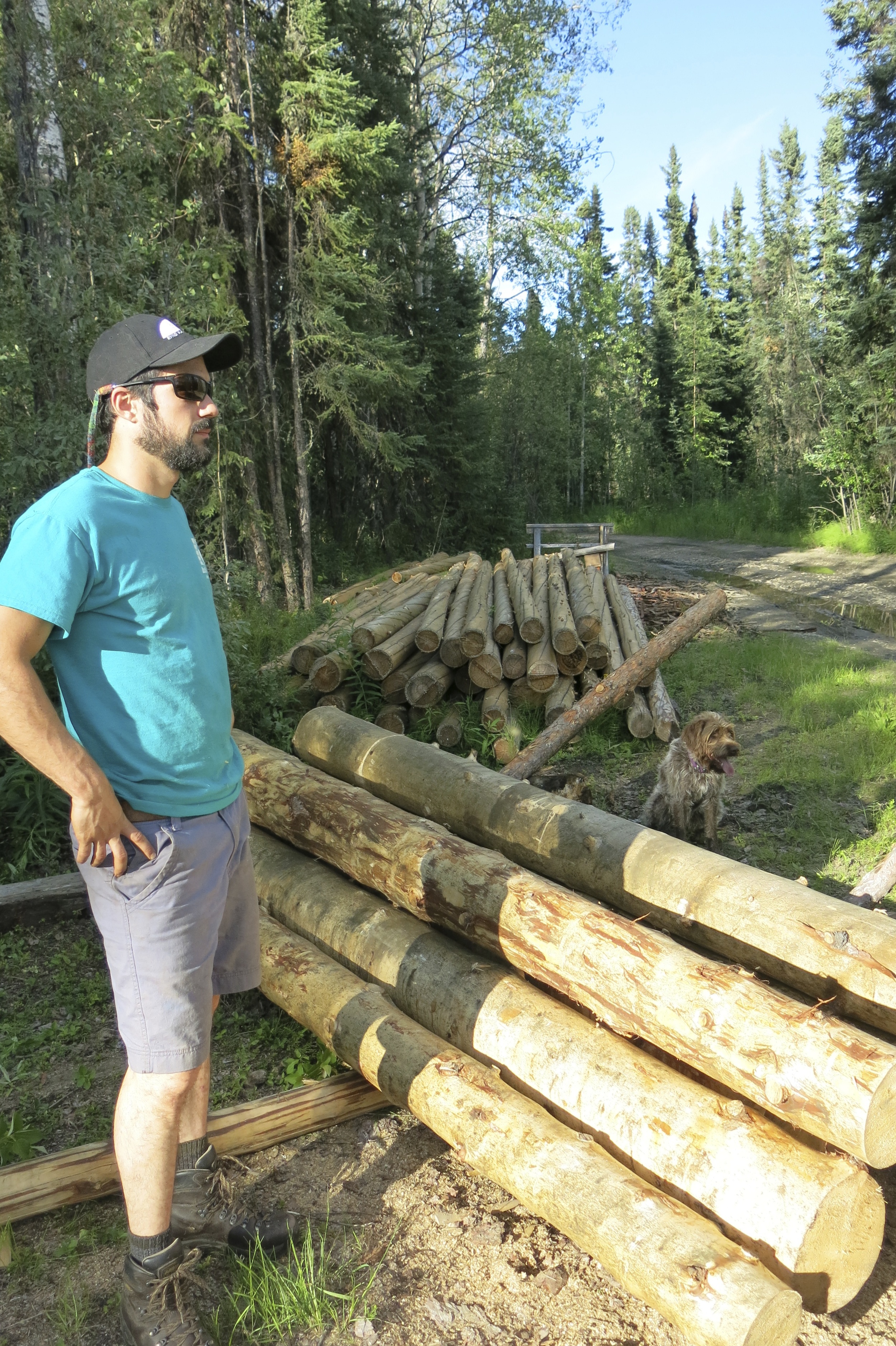 Nick and the logs for the new cabin. 