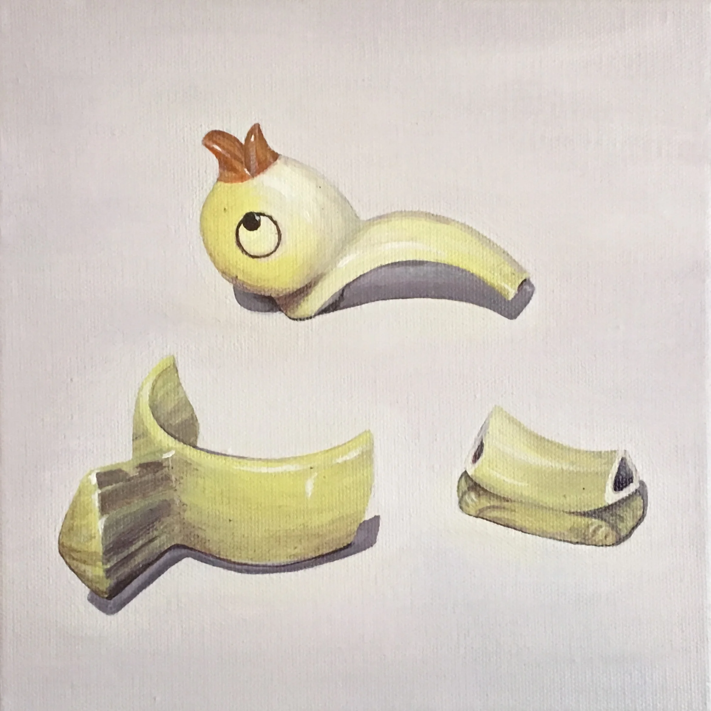 Baby Bird II This little napkin ring was given to me by my mother-in-law many years ago. I love its vintage appearance. Unfortunately, I did not pack it well on a recent move! acrylic painting on 8" x 8" gallery wrapped canvas. SOLD