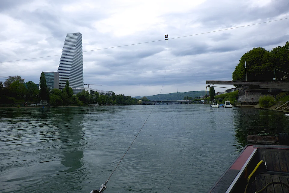 The cable. In the background the Hoffman La Roche building, icon of Basel.