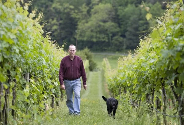 Randy & Boomer inspecting the vines