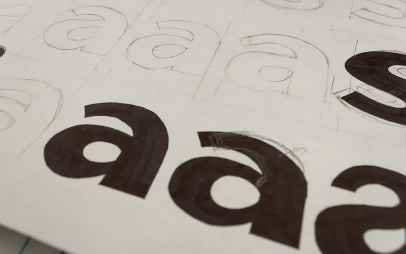 The typeface was first drawn by hand, refined through a series of variations, then digitized.
