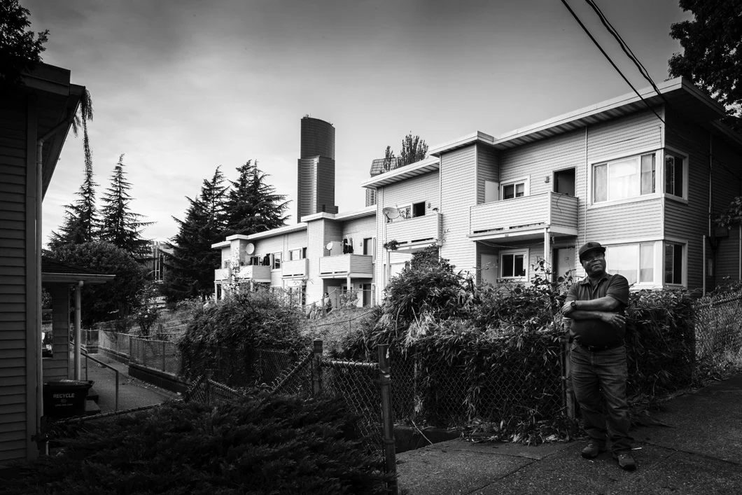 Yesler Terrace is the oldest public housing community in Seattle and one of the first racially integrated in the nation. It will soon be demolished in the coming years. Many units like this one have massive communal garden terraces. 