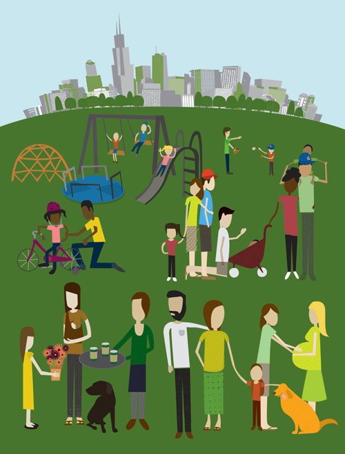 These illustrations were made while working for Firebelly Design . They were used as brand elements for Neighborhood Parents Network, where they were incorporated into every aspect of their website .