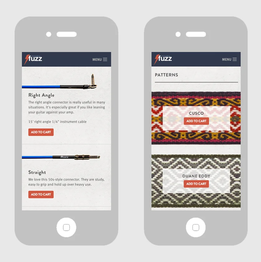 The responsive website handled every Original Fuzz product with a unique layout.
