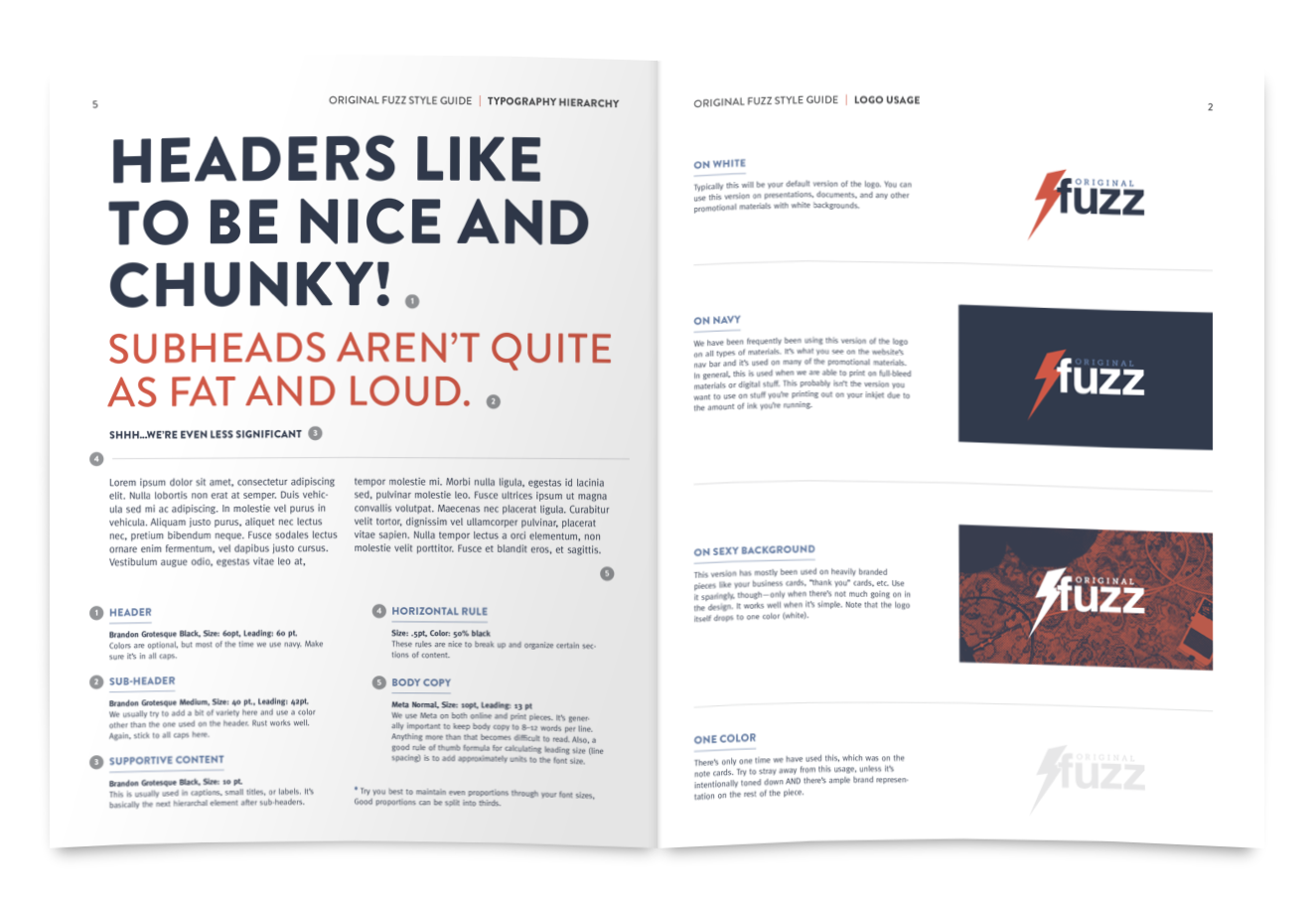 In efforts to empower Zach and Lee with the tools to maintain their brand's integrity, I equipped them with a basic style guide that walks them through the do's and don'ts of their visual identity.