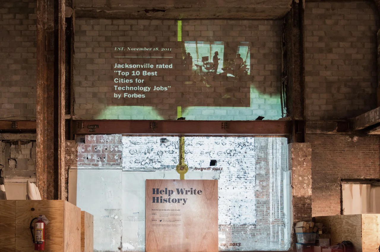 Visitors were encouraged to send tweets to an interactive timeline that was projected on a wall at the Barnett. See tweets below.