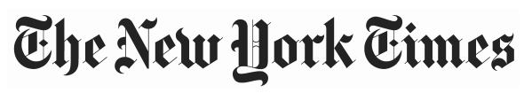 The logo of The New York Times prominently displays the publication's name in an elegant, serif font, with a classic black and white color scheme.