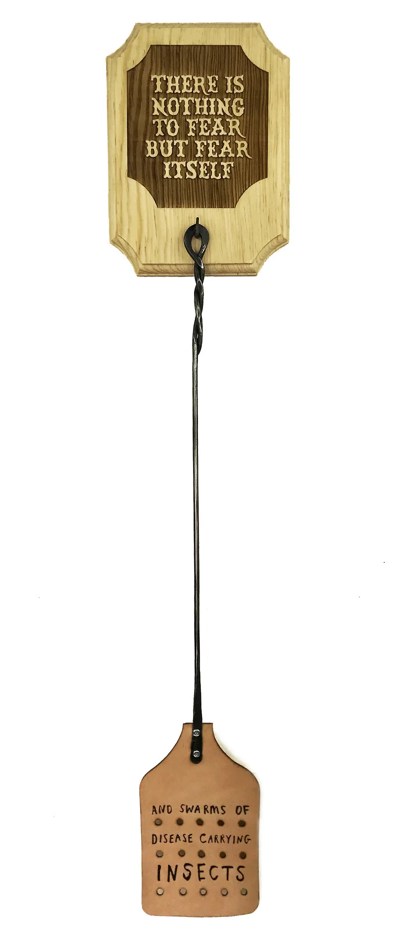 It’s March 9 th ,
also officially known as “National Panic Day” .
Which makes this the perfect launch day for my latest collaboration with
the awesome folks at The Compound Gallery . So, without further ado, here it is – a limited
edition Artisanal Fly Swatter. Painstakingly constructed from hand forged steel and laser
cut leather, this unique instrument of insect annihilation comes ready to
display on its own pine wall plaque, complete with laser etched type and a hand
crafted hook. Only 20 of these astonishing artifacts exist. And each was
individually created, assembled and finished by me , for the sole purpose of furnishing you with a life filled with joy and free of insects. You know you can’t live without one.