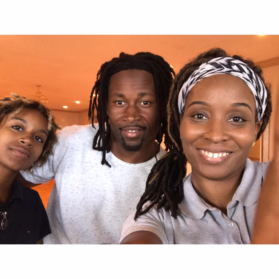 Post-shoot selfie with Sorena Briley, her assistant Carli Briley, and NFL's Travaris Cadet, showcasing a successful collaboration.