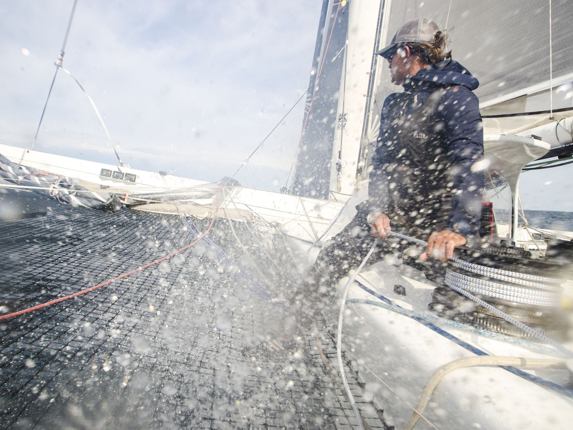 Sailing on Arete, Orma 60 Trimaran, in the Port Huron to Mack race 2016. Photo by Andrew Jowett