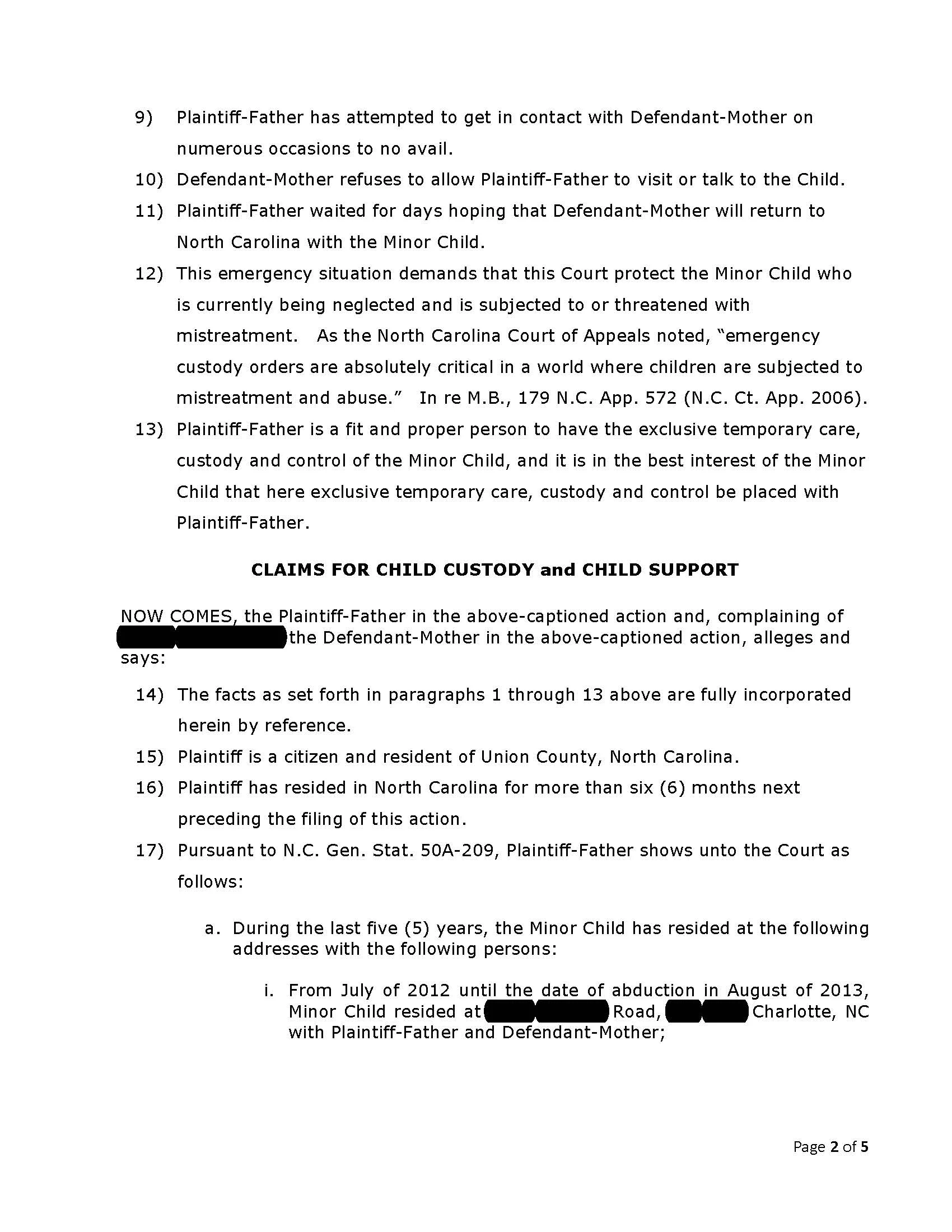 Custody Complaint, Page 2