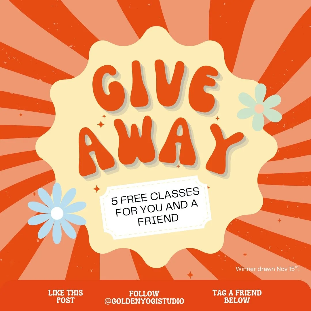 ✨ GIVEAWAY TIME ✨
We’re giving you and a friend the chance to win 5 free classes each at Golden Yogi! 🧘‍♀️💛
Here’s how to enter:
1. Like this post
2. Follow @goldenyogistudio
3. Tag a friend below (each ta