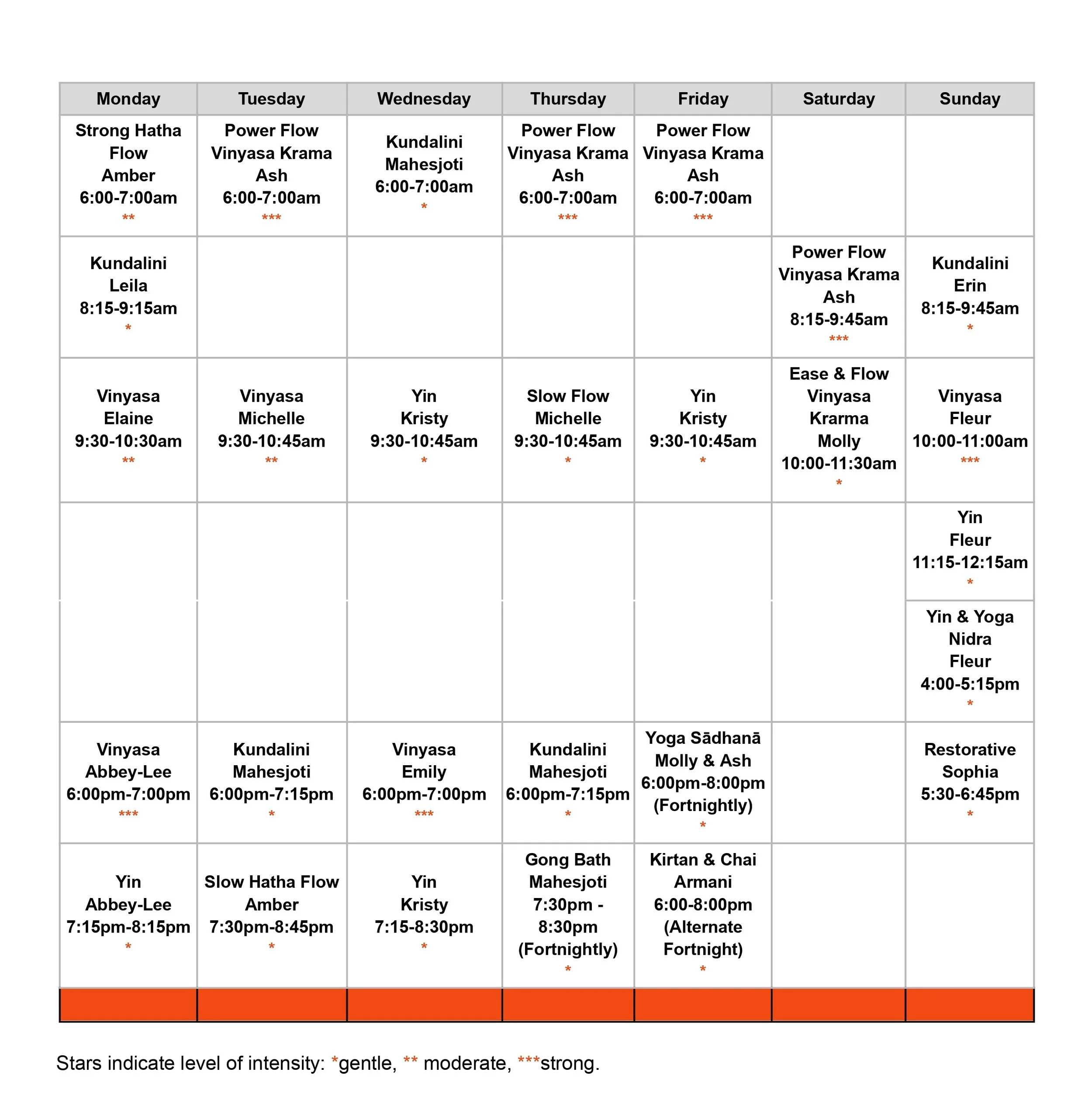 Studio Timetable