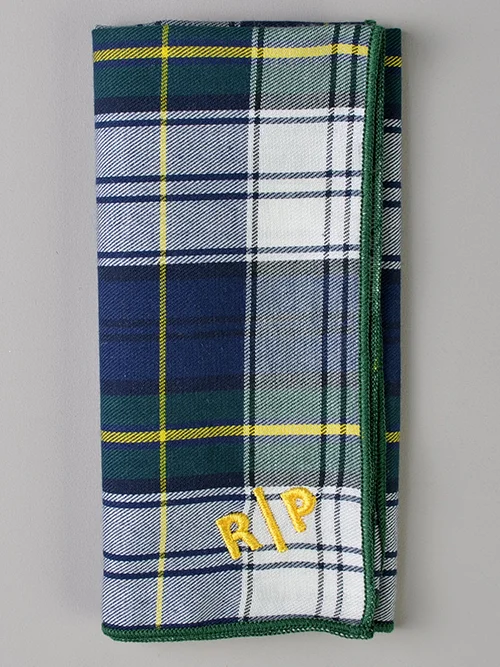 Navy & Yellow Tartan on Italian Wool Cotton Custom SQ