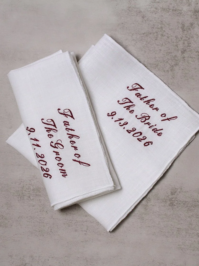 Custom Wording Embroidery on White Linen Custom SQ