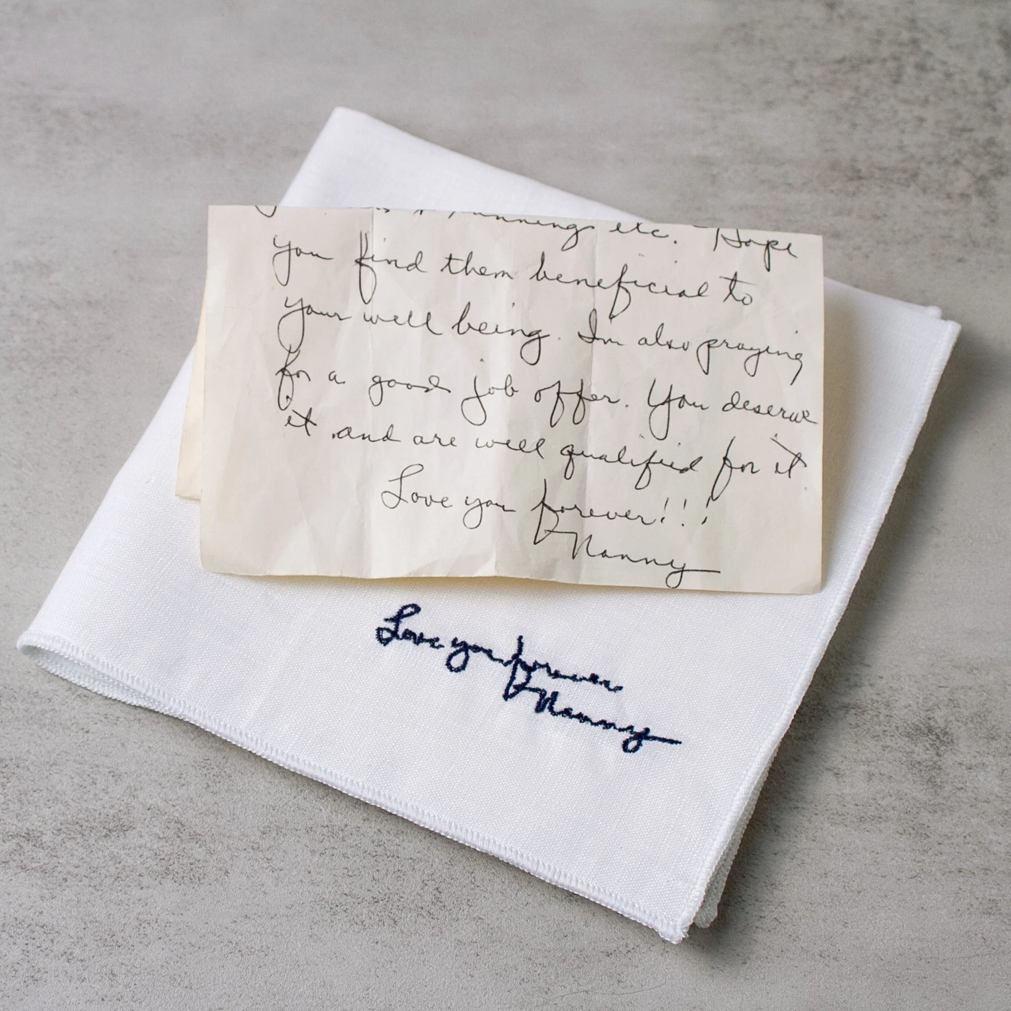 Custom Handwriting & Signature Embroidered Linen Pocket Square