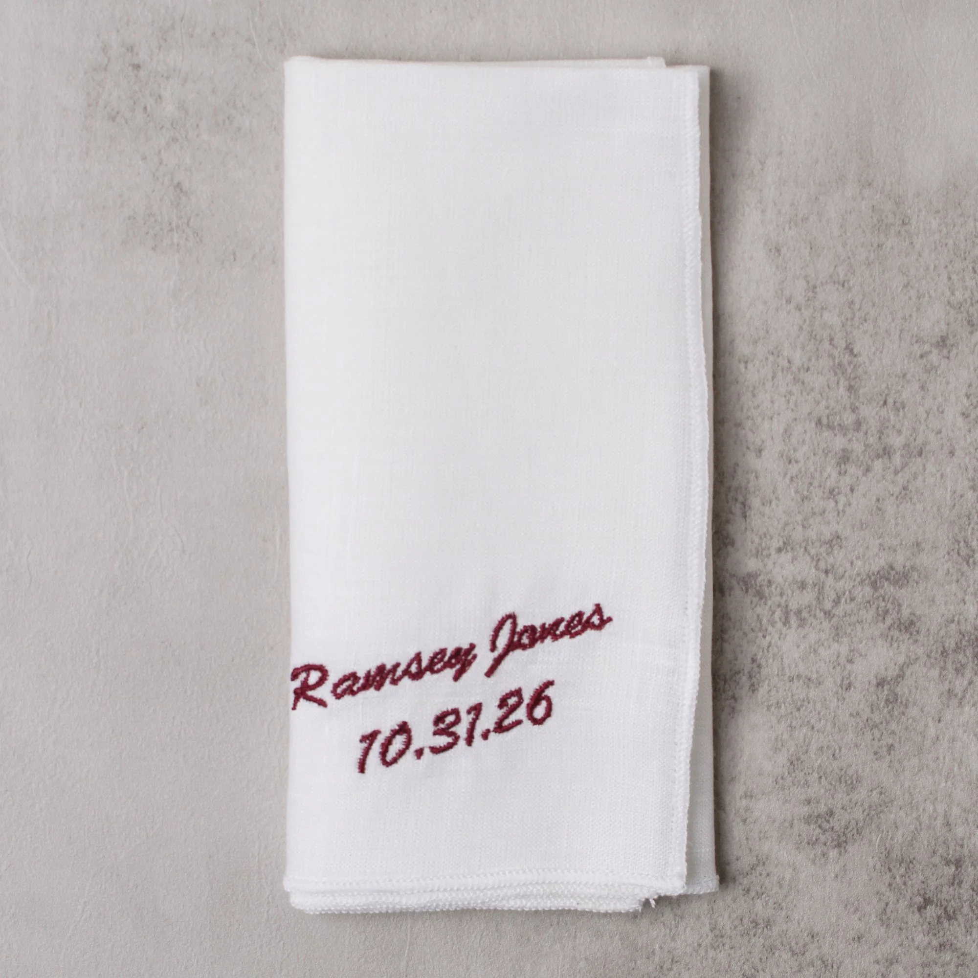 Custom Linen Pocket Square | Cursive Name + Date