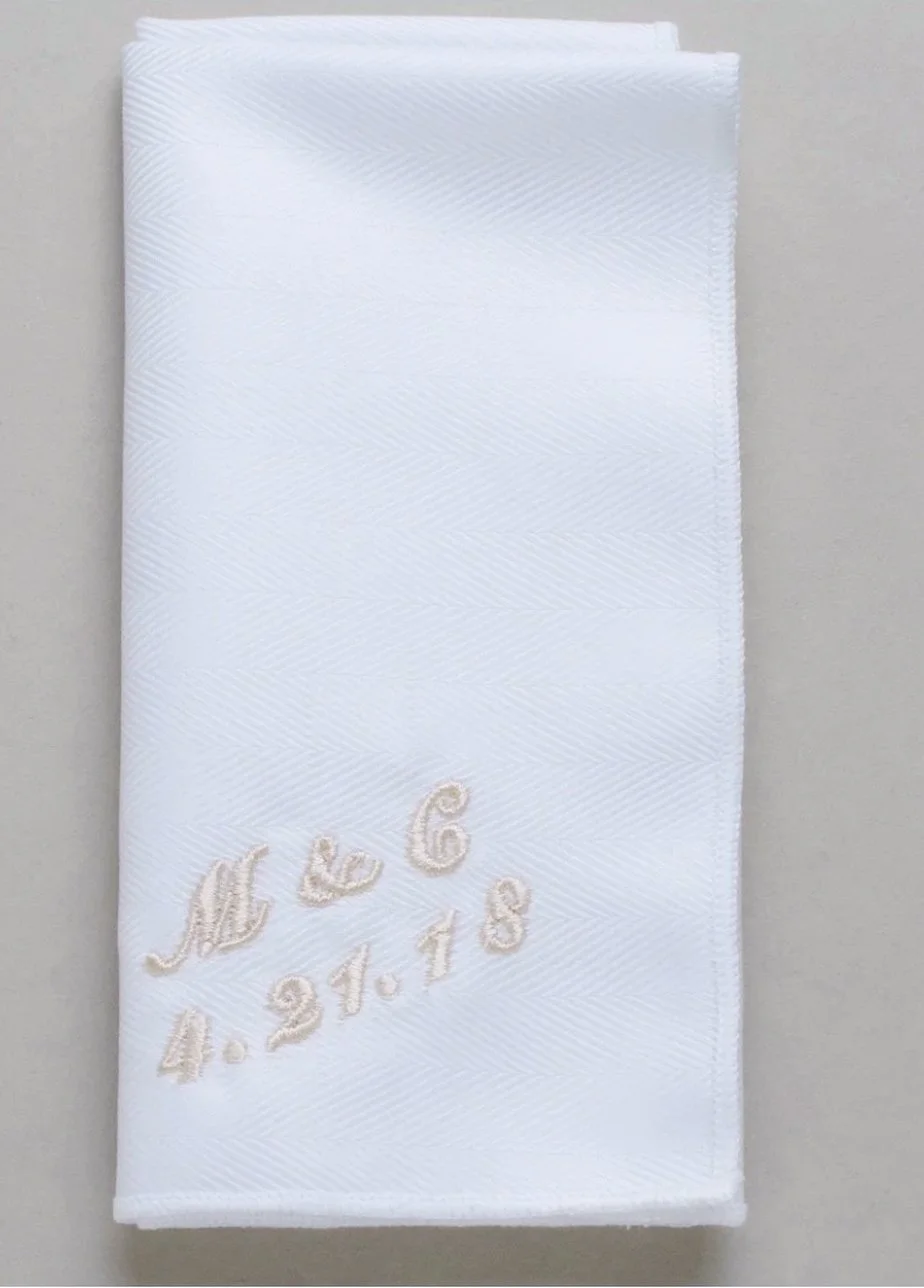 Custom Initials & Date Embroidery on Italian Cotton