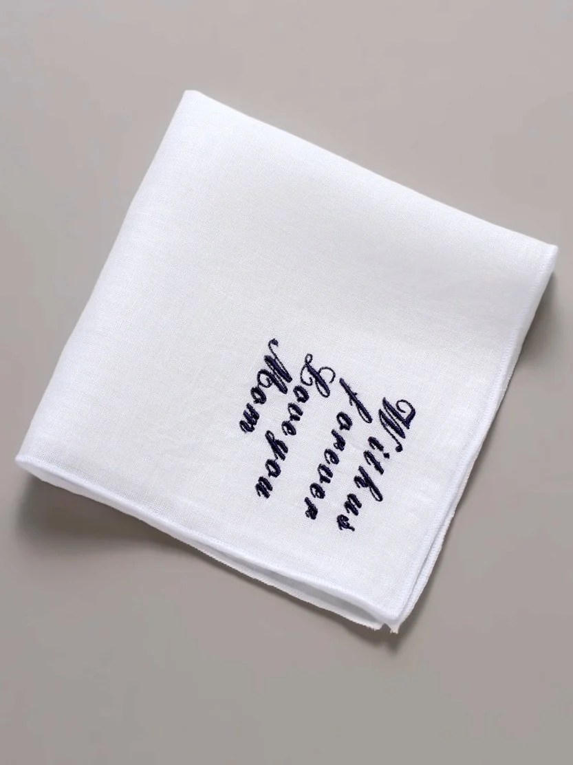 Custom Wording Embroidery on White Linen Custom SQ