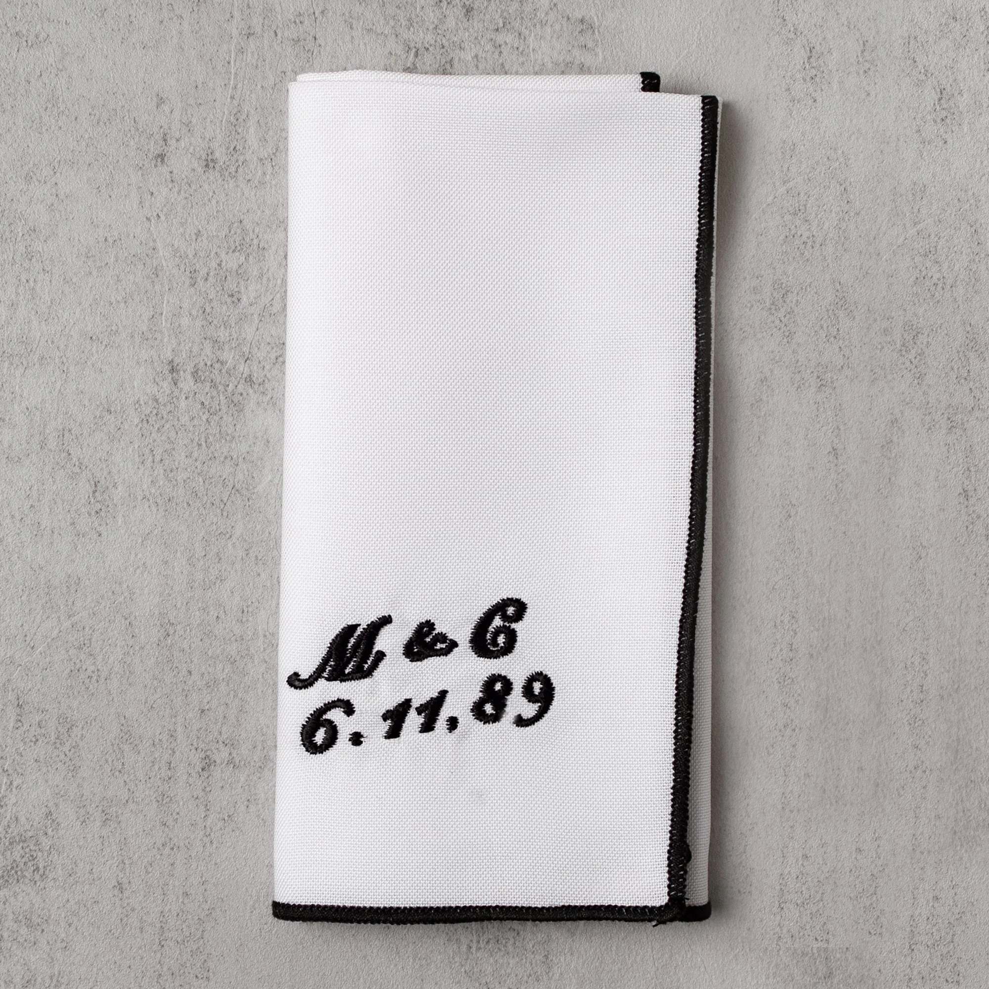 Custom Cotton Pocket Square | Initials & Date Embroidery