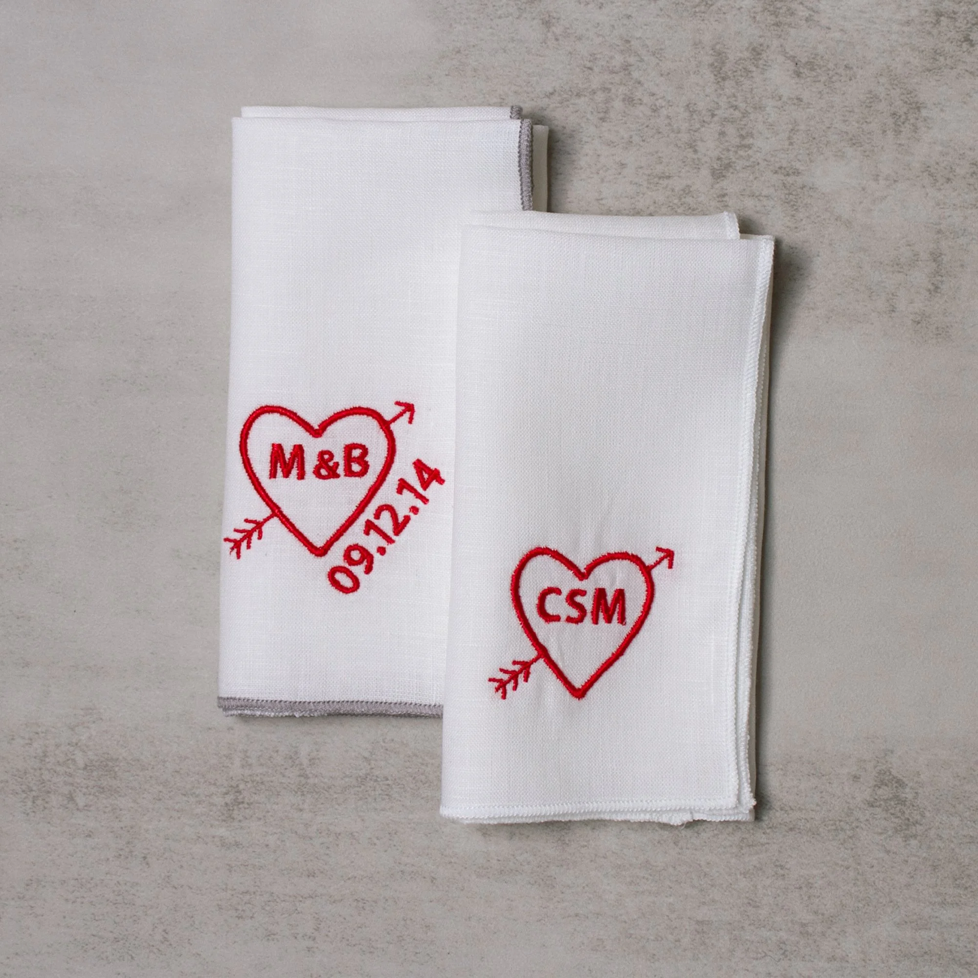 Custom Linen Pocket Square | Heart & Arrow Embroidery