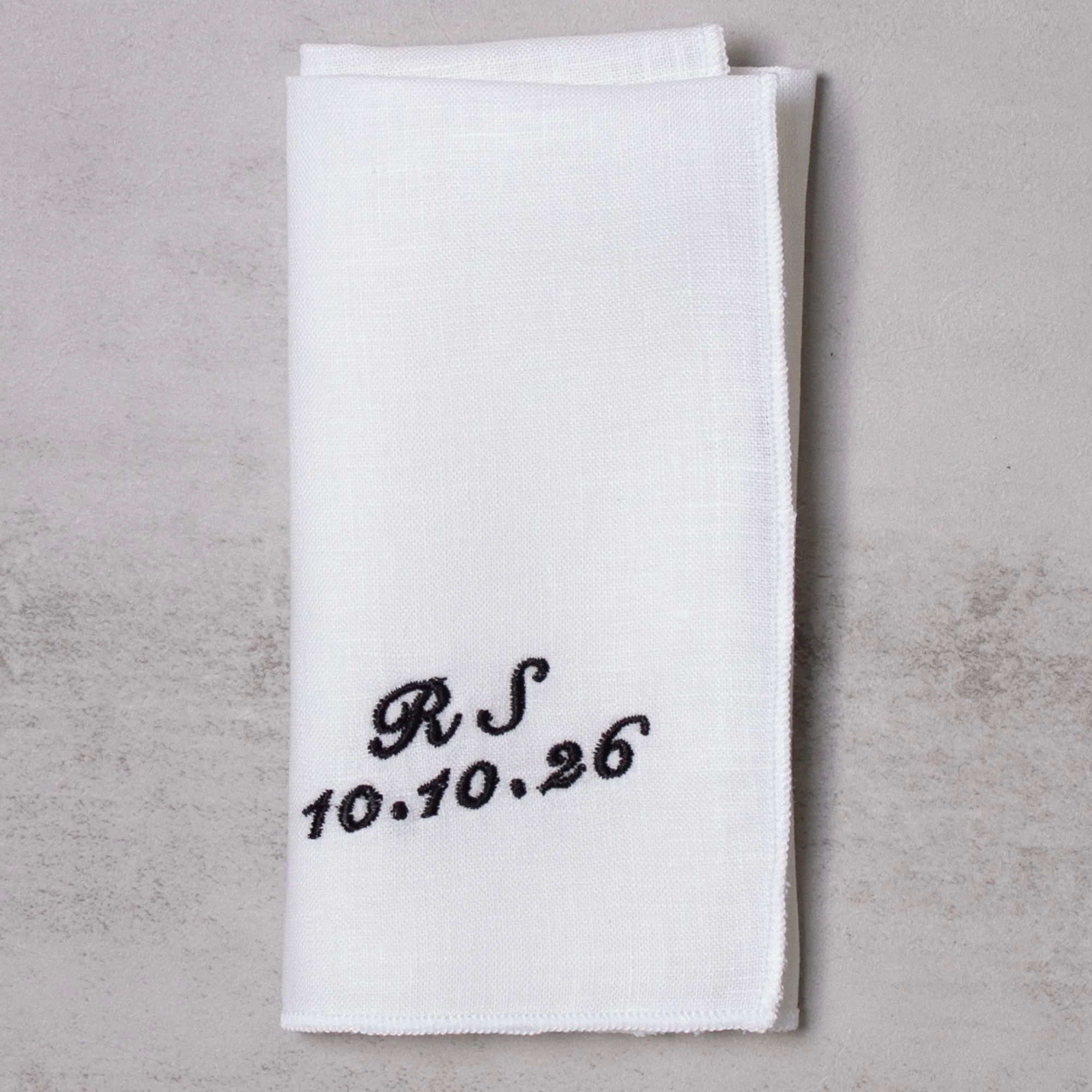 Custom Linen Pocket Square | Initials & Date Embroidery