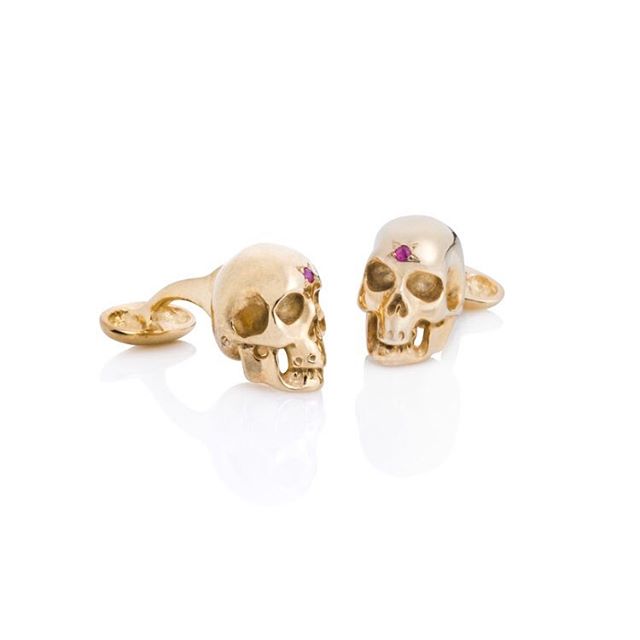 Bindi Skull Cufflinks - let a little fun show. #cufflinks #skulls #grspearman #gold #rubies #bindi