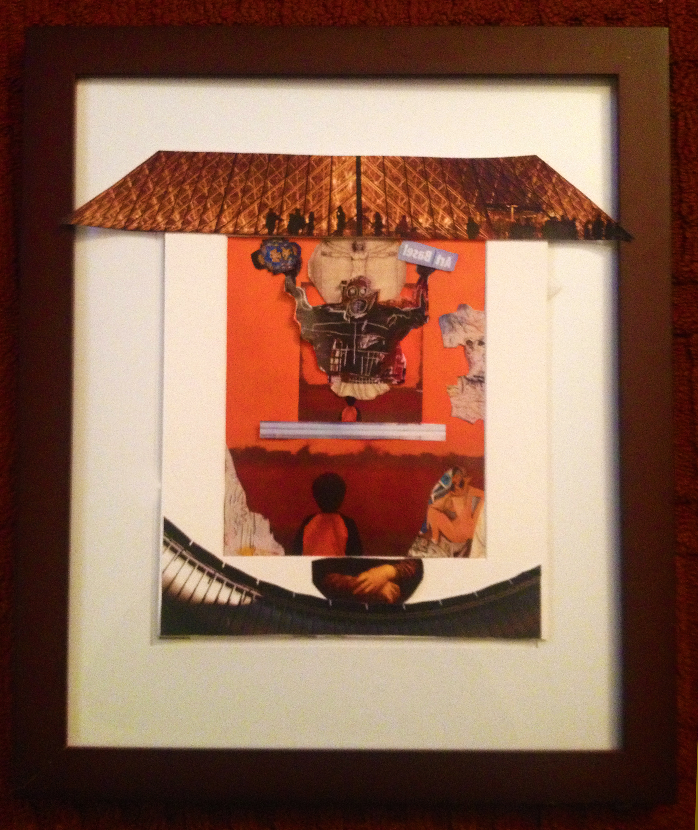 Title - Facing Your Fears / Lost of Innocence - This group piece represents the individual's reflection of the temptations that he faces as he proceeds into the world from the warm embrace of his mother's arms. There are three frames in which a man can view himself in society and the temptations and challenges fluctuate between those frames, the first frame is viewing the world while in your mother's embrace, the second frame is envisioning ones self in society prior to moving into the world, the last frame is the first person account of what happens in the world.