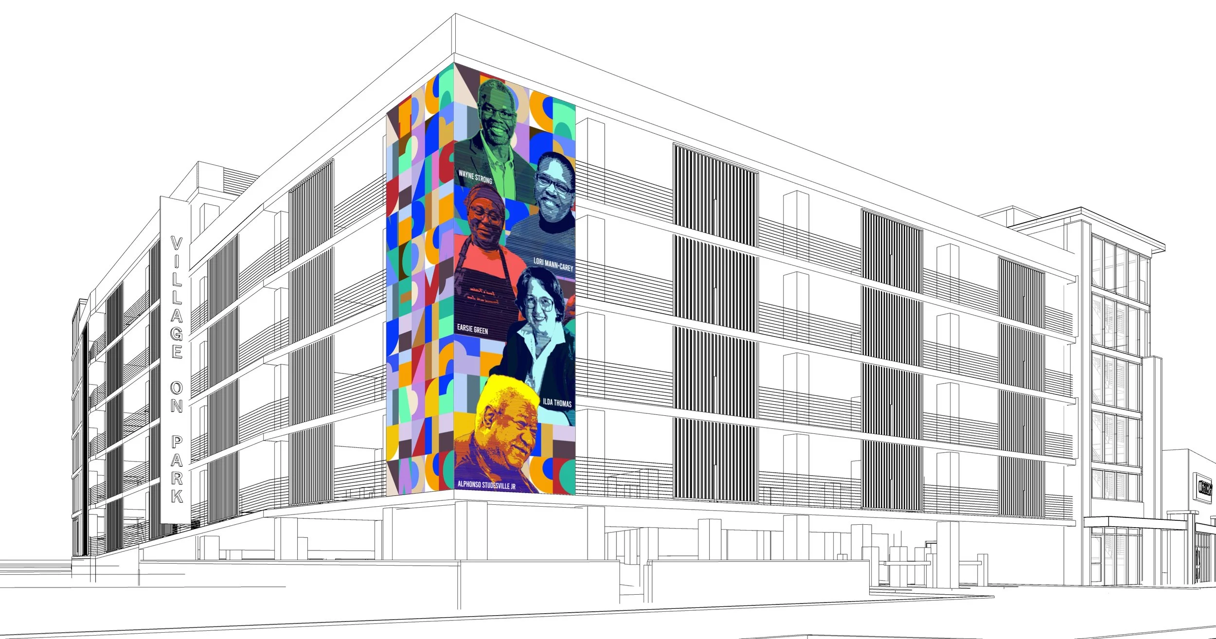 Parking garage mural render