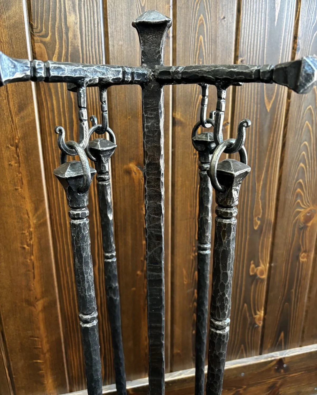 Hand forged fireplace set